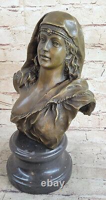 Art Nouveau Style Young Bronze Bust Statue Portrait Sculpture Home Decor