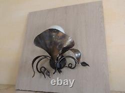 Art Nouveau Wrought Iron Wall Lamp In Brushed And Varnished Steel