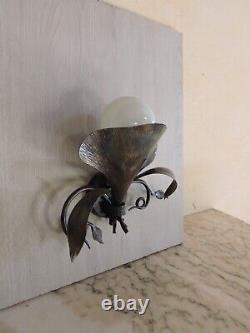 Art Nouveau Wrought Iron Wall Lamp In Brushed And Varnished Steel