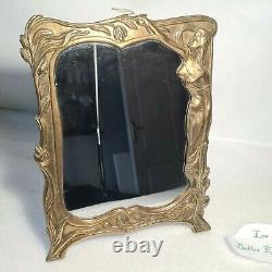 Art Nouveau style bronze or brass standing mirror