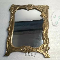 Art Nouveau style bronze or brass standing mirror