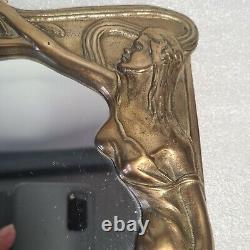 Art Nouveau style bronze or brass standing mirror