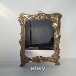 Art Nouveau style bronze or brass standing mirror