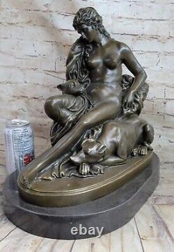 Art Style New Victorian Sculpture Woman Girl Sitting With Bronze Dog Nude
