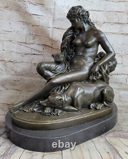 Art Style New Victorian Sculpture Woman Girl Sitting With Bronze Dog Nude