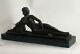Art Style New Victorian Sculpture Woman Girl Sitting With Bronze Dog Statue