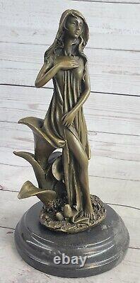 Artisanal Wood Nymph Bronze Sculpture in Art Nouveau Deco Style