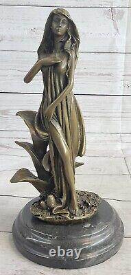 Artisanal Wood Nymph Bronze Sculpture in Art Nouveau Deco Style