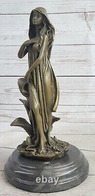 Artisanal Wood Nymph Bronze Sculpture in Art Nouveau Deco Style