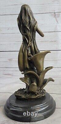 Artisanal Wood Nymph Bronze Sculpture in Art Nouveau Deco Style