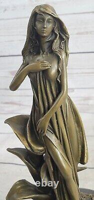 Artisanal Wood Nymph Bronze Sculpture in Art Nouveau Deco Style