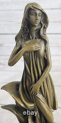 Artisanal Wood Nymph Bronze Sculpture in Art Nouveau Deco Style