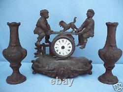 Beautiful Antique Mantel Clock Figurine with Art Nouveau Style Stand