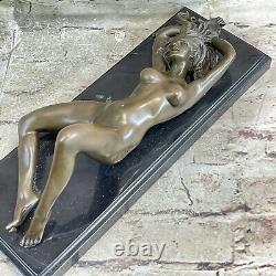 Beautiful Signed Art Style New Golden Bronze Sculpture Figure Nude Statue Nude Girl