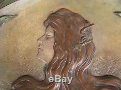 Bernard Bloch Plate Terracotta Polychrome Art Nouveau Style Young Woman