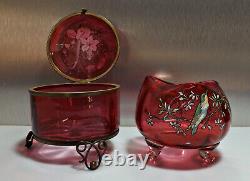 Bonbonnière Jar Glass Emaillé Art Nouveau Style Legras Montjoye Era Lalique
