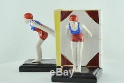 Bookend Figurine Bather Pin-up Sexy Diver Art Deco Style Porcelain
