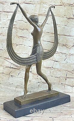 Bronze Art Nouveau Style Female Dancer with Ribbon Marble Base Cast Home Nude