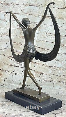 Bronze Art Nouveau Style Female Dancer with Ribbon Marble Base Cast Home Nude