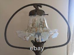 Bronze Art Nouveau Style Lamp. Golden Opalescent Crystal Tulip With Fine Gold