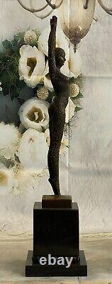 Bronze Art Sculpture Dancer by D. H. Art Nouveau Style Statue Figurine