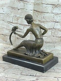 Bronze Art Style New Deco Sculpture Girl Pirate With / Perrot Chiparus