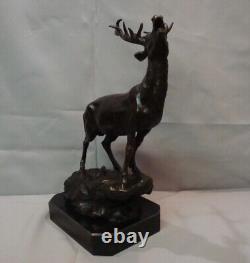 Bronze Deer Animalier Hunting Statue Sculpture in Art Deco and Art Nouveau Styles