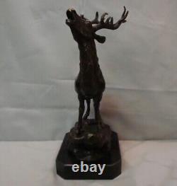 Bronze Deer Animalier Hunting Statue Sculpture in Art Deco and Art Nouveau Styles