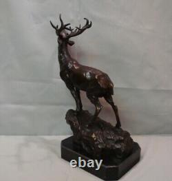 Bronze Deer Animalier Hunting Statue Sculpture in Art Deco and Art Nouveau Styles