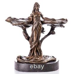 Bronze Sculpture of a Woman with Water Lilies in Art Nouveau Style