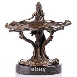 Bronze Sculpture of a Woman with Water Lilies in Art Nouveau Style