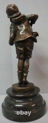 Bronze Statue Boy Accordion Art Deco Style Art Nouveau Style Signed Bronze