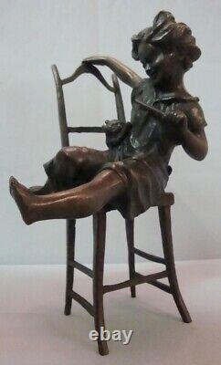Bronze Statue - Cat Girl Chair Art Deco Style Art Nouveau Bronze Sign