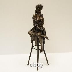 Bronze Statue: Nude Sexy Lady in Art Deco Style, Art Nouveau Bronze Sig