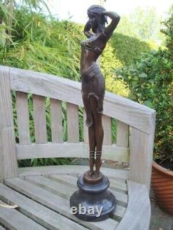 Bronze Statue: Sexy Nude Scarab Dancer in Art Deco and Art Nouveau Style