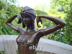 Bronze Statue: Sexy Nude Scarab Dancer in Art Deco and Art Nouveau Style