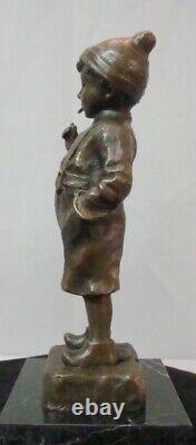 Bronze Statue: Smoking Boy in Art Deco Style, Art Nouveau Style, Signed Bronze