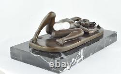 Bronze Statue of a Sexy Naked Man in Art Deco and Art Nouveau Style, Signed Bronze