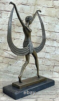 Bronze Style Art New Woman Dancer With Ruban Marble Base Fonte House Nude
