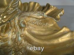 Bronze Style Art Nouveau Décor Naiade Shells Signed Huppé