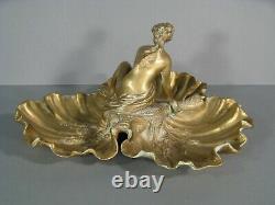 Bronze Style Art Nouveau Décor Naiade Shells Signed Huppé