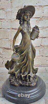 Bronze Style Art Nouveau Statue Sculpture Figurine Chair Standing Girl By Jean La