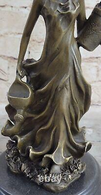 Bronze Style Art Nouveau Statue Sculpture Figurine Chair Standing Girl By Jean La