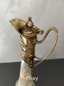 Bronze and ceramic Art Nouveau ewer