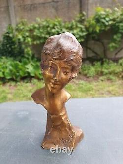 Bronze sculpture of a woman's bust in C. BINDER's transition style from Art Nouveau to Art Deco