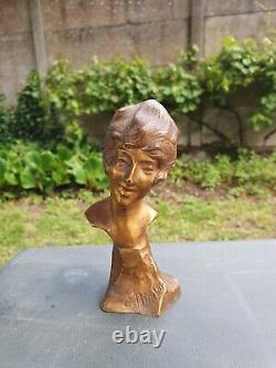 Bronze sculpture of a woman's bust in C. BINDER's transition style from Art Nouveau to Art Deco