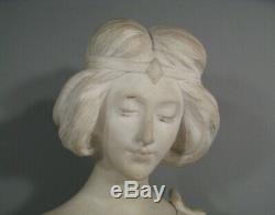Bust Young Woman Art Nouveau Old Marble Sculpture Signed Pizi