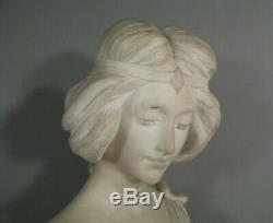 Bust Young Woman Art Nouveau Old Marble Sculpture Signed Pizi