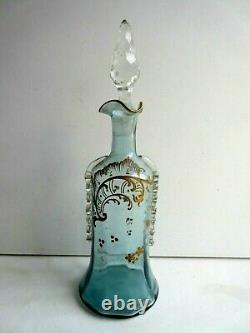 Carafe Art New Louis XV Style, Blue Glass Enamelled With Golden Rinceaux, 2 Available