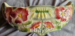 Ceramic barbotine jardiniere Saint Clement in Art Nouveau style with floral design